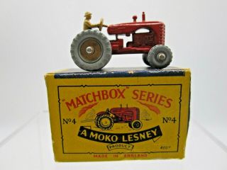 Vtg 1957 Matchbox Moko Lesney 4 Red Massey Harris Tractor With Box
