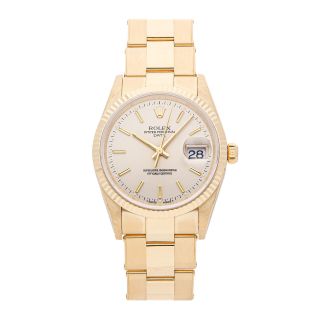Rolex Oyster Perpetual Date Auto Yellow Gold Mens Oyster Bracelet Watch 15238