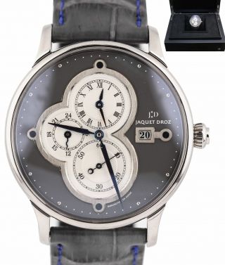 Jaquet Droz Astrale Time Zone 18k White Gold Automatic Leather Gray J015134202