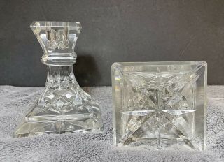 Pair Signed Waterford Crystal Lismore 4 " Candlestick/candle Holders - Square Base
