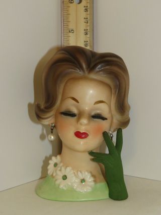 Vintage Napco C6427 Lady Head Vase Green Dress & Glove 4 "
