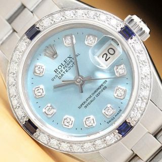 Rolex Ladies Datejust 18k White Gold Sapphire Diamond & Steel Watch 69240