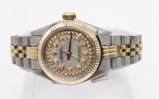 $12,  000 Rolex Oyster Ladies 18k Yellow Gold Ss Mop Diamond Watch