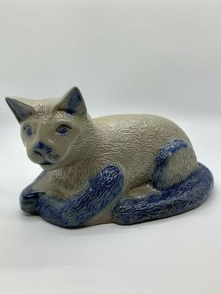 Vintage Beaumont Brothers Pottery Bbp Laying Cat Figurine Salt Glazed