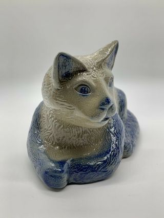 Vintage Beaumont Brothers Pottery BBP Laying Cat Figurine Salt Glazed 2