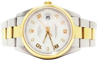 Rolex 15203 Oyster Perpetual Date Stainless/18k Gold 34mm Automatic Swiss Watch