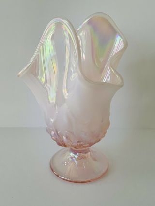 Fenton Pink Iridescent / Opalescent Lily Of The Valley Handkerchief Vase