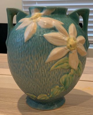 Antique Vintage Roseville Pottery Clematis 107 - 8 Vase Green/blue