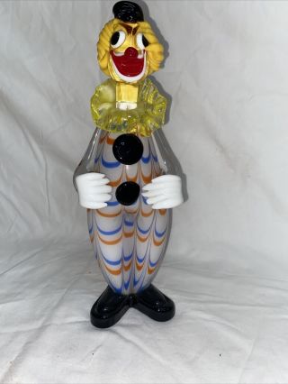 Vintage 1950’s Murano Hand Blown Glass Clown Rare 11.  5” Tall