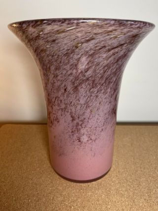 Vasart Large Art Glass Vase Rose Pink Swirl Marbled Bowl Ysart Signed Scotland