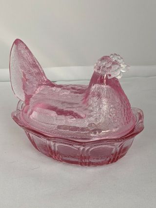 Fenton Art Glass Dusty Rose Hen On Nest Candy Dish 5.  5 Inches