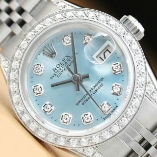 Rolex Ladies Datejust Ice Blue Diamond Dial 18k White Gold Diamond & Steel Watch