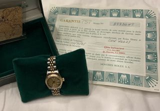 Rolex Oyster Perpetual Date Champagne 18k Gold Watch Quickset Sapphire 1985 Lady