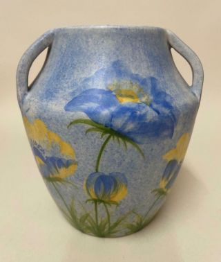 E.  Radford 1930s Handpainted Blue & Yellow Flower Vase - 