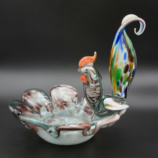 Vintage Large Murano Hand Blown Art Glass Rooster Ashtray Figurine Sculpture 9 "