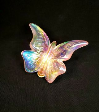 Vintage Fenton Art Glass Opalescent Butterfly On Brass Stand 3.  25 "