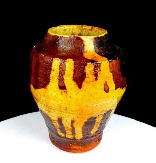 Studio Art Pottery Primitive Style Stoneware Drip Glaze Heavy 6 " Vase