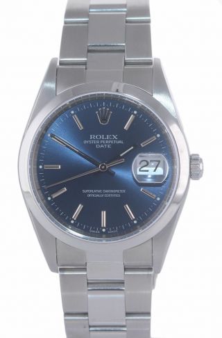 Rolex Date Oyster Perpetual Stainless Steel Blue 15200 34mm Watch Box 3