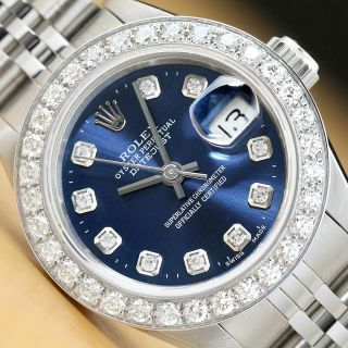 Rolex Ladies Datejust 18k White Gold 1.  13 Ct Diamond Bezel Stainless Steel Watch