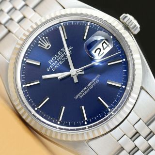 Rolex Mens Datejust 18k White Gold & Stainless Steel Blue Watch W/original Band