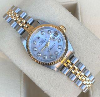 Rolex Datejust Ladies Mop Diamond Dial 18k Yellow Gold Stainless Steel 69173