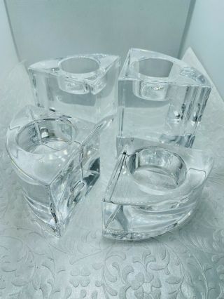 Orrefors Sweden Crystal Candle Holders Glass Puzzle Quartet For Votives Unique