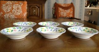6 - Herend Village Pottery Blue Bow Cereal Bowls