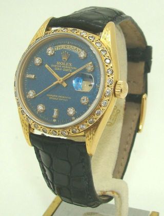 Rolex 36mm 18k Yellow Gold Day - Date " President " 1803 On Blue Crocodile C.  1969