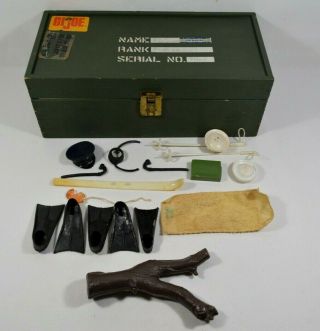 Vtg 1963 Gi Joe Wooden Foot Locker Box With Tray & Accessories