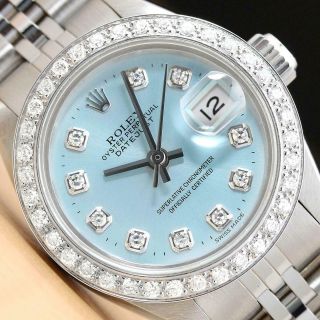 Rolex Ladies Datejust Ice Blue Diamond 18k White Gold Stainless Steel Watch