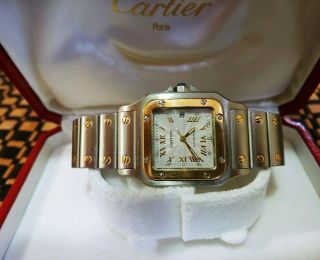 Cartier Santos Galbee 18k Gold And Stainless Steel Watch In