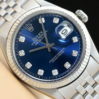 Rolex Mens Datejust Blue Diamond 18k White Gold & Stainless Steel Watch