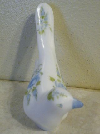 Vintage Fenton Happiness Bird Hand Painted Signed Blue Flowers
