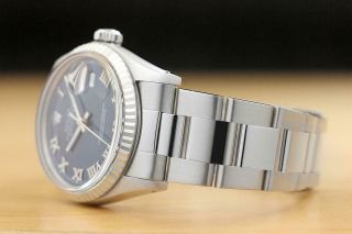 MENS ROLEX DATEJUST BLUE ROMAN 18K WHITE GOLD & SS WATCH w/OYSTER BAND 4
