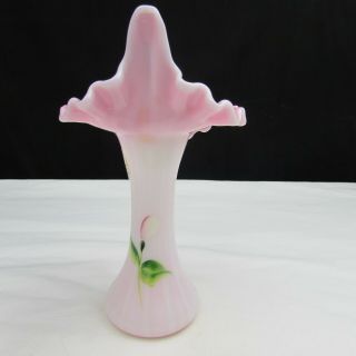 Fenton Rosalene Rib Optic Hand Painted Tulip JIP Vase Special Order 2009 C2540 3
