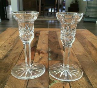 Pair Waterford Crystal Lismore Candle Holders Candlesticks 5.  75 "