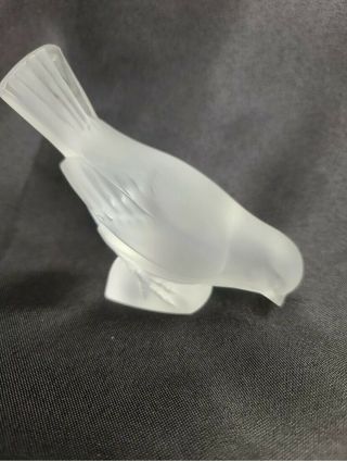 Vintage Lalique France Frosted Crystal Glass Feeding Bird Sparrow Paperweight