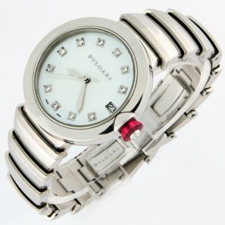 Bvlgari Lvcea Lucea Ladies Automatic Watch 102199 Lu33s Diamond Mop Dial Ss 33mm
