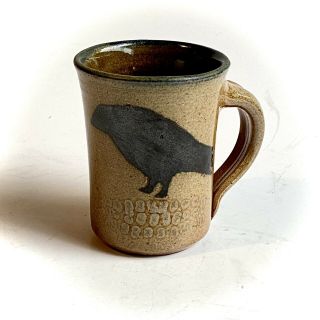 1 Monroe Salt Pottery Mug Crow On Corn Maine 4” Mug Raven Bird Blackbird