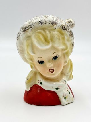 Vintage Christmas Lady Head Vase Inarco E - 1274