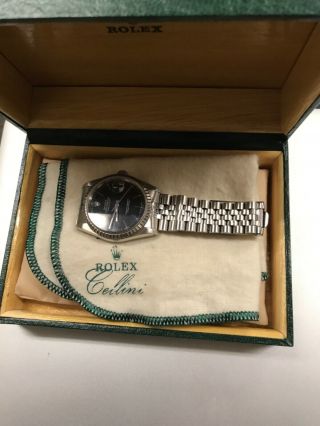 Rolex Mens Datejust Black Dial 18k White Gold & Steel Watch W/rolex Jubilee Band