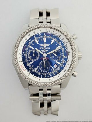 Giant 50mm Breitling Bentley Blue Dial Chronograph Mens Wrist Watch St.  Steel