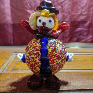 Vintage Murano Glass Clown 7 " Tall Hand Blown Colorful Round Body Heavy