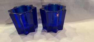 Iittala Finland Cobalt Blue Star Candle Holders X2 Design By Kerttu Nurminen