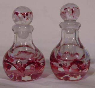 Pr Murano Italian Pink Flower Art Glass Paperweight Perfume Scent Bottle 5 1/2 "