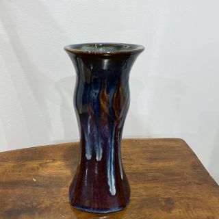 Bill Campbell Pottery Vase Drip Glazes 9” X 4” Signed By Artist Bill Campbell