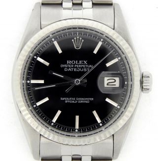 Rolex Datejust Mens Stainless Steel 18k White Gold W/ Jubilee Band & Black Dial