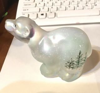 Fenton Woodland Frost Polar Bear Cardinal Opalescent Hand Painted Signed
