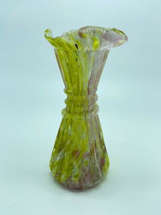 Vintage Fenton Art Glass Wheat Vase Pink/yellow Swirl
