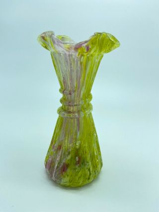 Vintage Fenton Art Glass Wheat Vase Pink/Yellow Swirl 2